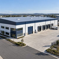 Bâtiment préfabriqué en structure d'acier, entrepôt à grande portée avec bureau et auvent latéral