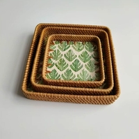 Plateaux de service en rotin à motif floral carré, style coquillage, pour hôtel, salon, table basse, décoration – Vente chaude