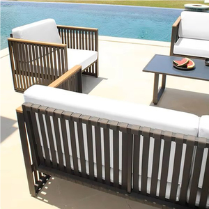 Muebles de Jardín de Alta Calidad, Populares, con Estructura de Aluminio, Tejido de Poliéster, Sofá de Jardín con Brazos de Teca - Product Image 3