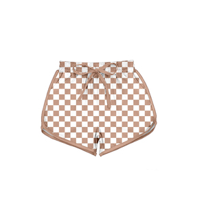 SS0795 custom hot sale Boutique Wholesale Brown white plaid Print yoga shorts for Adult <b>Women</b> Yoga Pants & Trousers - Product Image 1