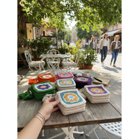 Dompet Koin Rajut Granny Square Bohemian Grosir, Tas Mini Rajut Bunga Vintage dengan Ritsleting NF