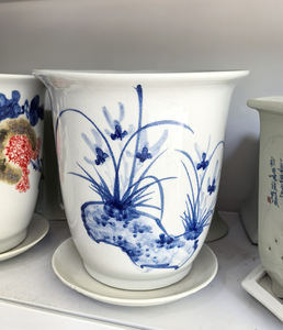 <span class=keywords><strong>Pot</strong></span> de fleur en céramique à motif d'orchidées bleues et blanches, jardinière en porcelaine avec soucoupe pour la décoration intérieure <span class=keywords><strong>Pot</strong></span> de bonsaï en céramique bleue et blanche - Product Image 6