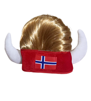 Chapeau cornu viking norvégien HLC avec perruque blonde, coiffe de fête drapeau national norvégien, cosplay, pour supporters de football mondial Halandy