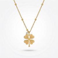 Collier QIAOREN 12896 plaqué or 18 carats, trèfle à quatre feuilles, en acier inoxydable, étanche et inaltérable, avec chaîne satellite porte-bonheur