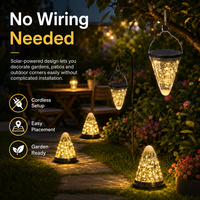 Lanterne solaire LED étanche à suspendre et à poser au sol avec capteur automatique pour extérieur, jardin, patio, décoration d'arbre, guirlande lumineuse en fil de cuivre en forme de cône