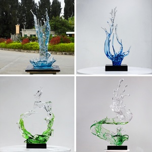 Escultura Abstracta de Resina Transparente, Cristal de Platino, Piedra Taihu, Decoración de Entrada de Hotel, Ondas Auspiciosas de Alta Gama - Product Image 3