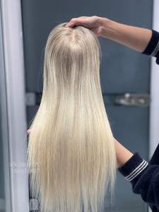 Topper de cabello humano SHY, parte libre, base de seda, platluim Rubio, Topper de cabello crudo europeo, Base de seda de 6*7 pulgadas para cabello adelgazante de mujer - Product Image 3