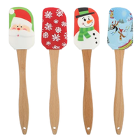 Ensemble de spatules en silicone de qualité alimentaire pour Noël, manche en bois, design bonhomme de neige et Père Noël, résistant au four et au lave-vaisselle, outils de cuisson non toxiques