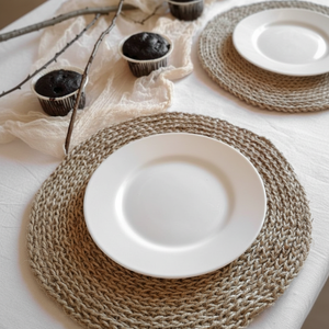 Diseño de tendencia, alfombrilla para mesa de comedor, posavasos de yute tejido a mano resistente al calor, alfombrillas bordadas para café, manteles individuales de lino de yute de ratán - Product Image 1