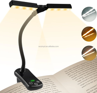 Lampe de lecture à double tête 14 LED Touch Control avec 3 couleurs et 8 luminosités Lampe de lecture USB rechargeable pour les soins des yeux Clip on Book