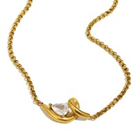 Collier Pendentif Zircon en Acier Inoxydable Plaqué Or 18k de Luxe Bijoux de Créateur Zircon Blanc