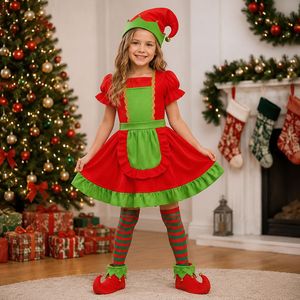 Disfraz de elfo para niñas, regalo de Navidad para niños, traje festivo - Product Image 1