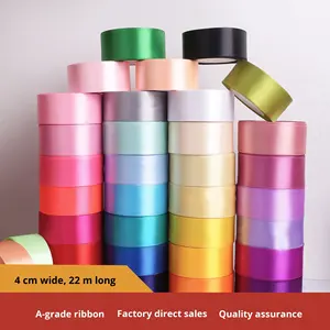 ริบบิ้นโพลีเอสเตอร์เคลือบฟอยล์สีทองสองด้าน ขนาด 4 ซม. สำหรับตกแต่งดอกกุหลาบ DIY ผ้าซาตินห่อเค้ก ริบบิ้นคริสต์มาส - Product Image 2