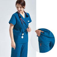 Seragam Medis Bedah Purple Jam 10 Kantong untuk Pria, Bahan Campuran Polyester Katun, Kerah V, Tali Serut, Model Cargo