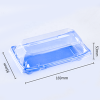 Conteneur à sushi rectangulaire jetable en plastique bleu, emballage à emporter pour sushi japonais avec couvercles transparents, vente chaude