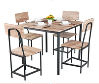 Ensemble de table à manger carrée pas chère, moderne, avec structure en métal et 4 chaises, table centrale en bois