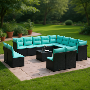 Black Poly Rattan Patio <b>Sofa</b> <b>Set</b> With Cushions For Garden Outdoor Furniture Contemporary Design - Product Image 2