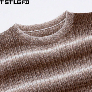 Pull personnalisé rétro à rayures dégradées, tricoté épais, col rond, style vintage streetwear, vente en gros - Product Image 4