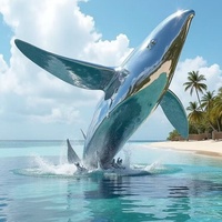 Statue de baleine géante en acier inoxydable pour extérieur, sculpture marine en métal miroir faite à la main, décoration pour parc, bord de mer, centre commercial, piscine