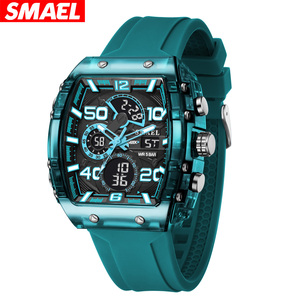SMAEL 8109 Orologio Analogico Digitale alla Moda con Doppio Fuso Orario, Quadrante Quadrato in Silicone, Giorno <span class=keywords><strong>e</strong></span> Settimana, Allarme, Luminoso, Impermeabile, Orologio al Quarzo da Uomo - Product Image 1