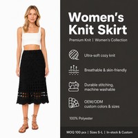Jupe mi-longue noire taille haute élastique en crochet de polyester pour femme, style bohème, tendance, élégante, idéale pour les vacances d'été, vente en gros, avec logo personnalisé