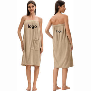 Custom logo Factory Wholesale Coral Velvet <strong>Velcro</strong> Thickened Dress Simple Soft Bath <strong>Towel</strong> Beauty Chest <strong>Wrap</strong> Bath Skirt for Women - Product Image 1