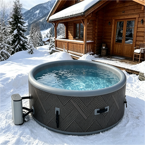 Bain à remous gonflable d'extérieur avec chauffage, portable, rond, encastrable, pour six personnes - Product Image 1