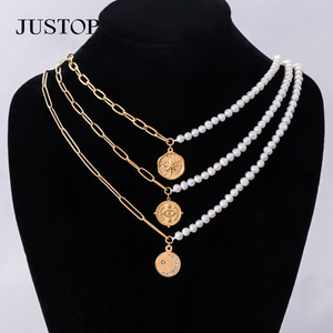 สร้อยคอโซ่ไข่มุกชุบทอง18K ทำจากสแตนเลสคุณภาพสูง-ขายโรงงานเครื่องประดับทันสมัยไม่ซ้ำใครตามสั่ง - Product Image 1