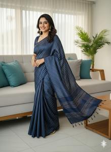 Sari en soie Katan multicolore luxueux pour femmes, offrant une élégance raffinée et un style classique, adapté à l'Inde - Product Image 6