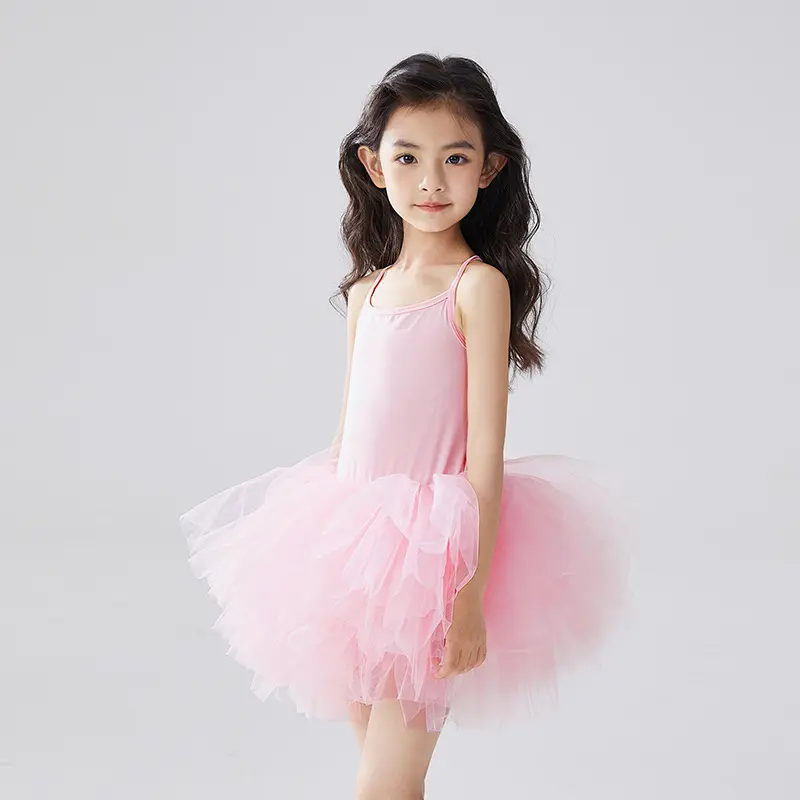 बच्चों के लिए 2024 प्रशिक्षण दांसः चीनी नृत्य पोशाक में स्पैगेटी स्ट्रैप्स और टीटू स्कर्ट के साथ राजकुमारी बैले पोशाक