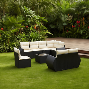 Conjunto de Sofás de Jardín Modernos para Exteriores, Ratán Sintético Negro con Cojines Crema, Espuma de Alta Densidad, Tamaño Grande - Product Image 2