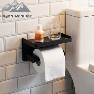 <span class=keywords><strong>Porte</strong></span>-<span class=keywords><strong>papier</strong></span> toilette mural Wayon en acier inoxydable noir mat moderne avec tablette pour téléphone pour maison préfabriquée WW-ZJJ - Product Image 1
