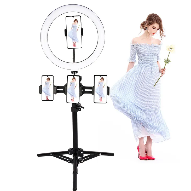 Anillo de luz LED de 18 pulgadas para Selfie lámpara con soporte para teléfono, iluminación de fotografía, luz de vídeo regulable para maquillaje Tiktok en vivo