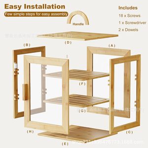 Bamboo <b>Bread</b> Storage <b>Box</b> Three Tier <b>Wooden</b> With Glass Door For Kitchen Countertop 12.6x12.6x16.5 Inches - Product Image 4