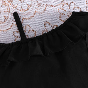 Set di abbigliamento per ragazze estive <span class=keywords><strong>eleganti</strong></span> e graziosi <span class=keywords><strong>pantaloncini</strong></span> in Denim con decorazione in pizzo Casual con bottoni a fiocco - Product Image 4