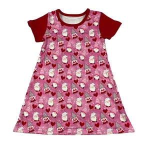 LZ-Camiseta de manga corta para niño, vestido rosa con estampado del Día de San Valentín, diseño de vestido de frock, vestido escolar para niña pequeña 2021