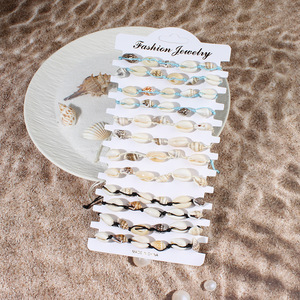 Marine Life Beach Collection 12pcs/<b>Set</b> Turquoise Cowrie Seashells Anchor Turtle <b>Beaded</b> Wrap Bracelets - Product Image 2