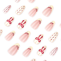 Uñas Postizas Francesas Hechas a Mano de Alta Calidad, Cobertura Completa, Forma Almendrada Corta, Adhesivas, Estilo Stiletto, con Diseño de Mariposa, Reutilizables, Venta al Por Mayor de Fábrica