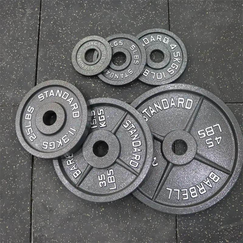 Équipement de gymnastique en acier durable Plaques unisexes pour haltérophilie Poids libre 5/10/20LB/KG avec plaques en fonte