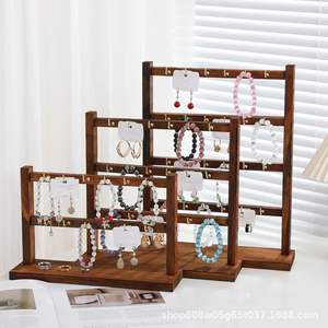 Solid Wood <b>Jewelry</b> <b>Display</b> Rack 4 Layers Desktop Bracelet Earring Holder Retro Color Necklace Organizer Storage Stand - Product Image 3
