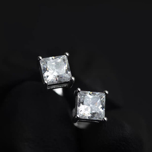 VVS Moissanite GRA certificate 925 <b>Silver</b> 18K gold plate Princess Cut loose diamond Claw Setting Earrings Trendy Fashion Jewelry - Product Image 2