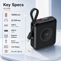 Montre connectée 10000mAh avec chargeur rapide PD 22.5W, batterie externe intégrée, câble Type-C, écran LCD numérique, chargeur sans fil magnétique 2.5W