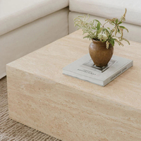 Table basse rectangulaire moderne en travertin, base en marbre beige, mobilier de salle à manger, utilisation hospitalière