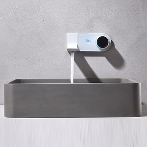 Grifo <span class=keywords><strong>de</strong></span> lavabo empotrado <span class=keywords><strong>de</strong></span> cerámica y cobre con válvula oculta, <span class=keywords><strong>para</strong></span> agua fría y caliente, con pantalla digital, acabado cepillado, minimalista e invisible. - Product Image 5