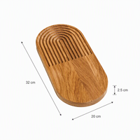 Bandeja ovalada de madera de acacia con ranuras y compartimentos planos para llaves, monedas y joyas, organizador para entrada, dormitorio o escritorio, OEM ODM