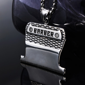 In acciaio inox barbiere Clipper collana ciondolo argento tono texture dettagli <span class=keywords><strong>Hip</strong></span> <span class=keywords><strong>Hop</strong></span> Streetwear gioielli per gli uomini stile barbiere negozio - Product Image 2