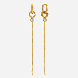 Drop <b>Earrings</b> <b>Tassel</b> Chain Zircon Bezel Setting Stainless Steel Party Jewelry For Women - Product Image 1