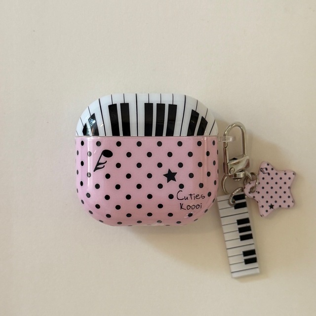 Cute Piano Polka Dot Earphone Case With Piano Star Charms Keychain Shockproof Protective Cover for AirPods 2 3 Pro 4