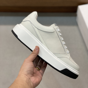 Zapatillas Deportivas de Plataforma de Cuero Genuino Blanco, Punta Redonda, con Cordones, Entresuela Acolchada de EVA, Suela de Goma, para Todas las Temporadas - Product Image 1