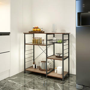 Support de cuisine multifonctionnel Grille de <span class=keywords><strong>boulanger</strong></span> Organisateur Cadre en acier Étagère d'organisation de four à micro-ondes avec crochets et panier - Product Image 5